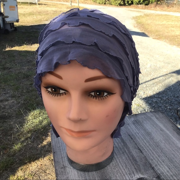 Purple Ruffled Chemo Beanies cancer and alopecia cap beanie New - Picture 1 of 3